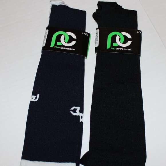 Pro Compression Knee Socks 2 Pair Black Navy Blue L/XL Nylon Spandex - Picture 2 of 5